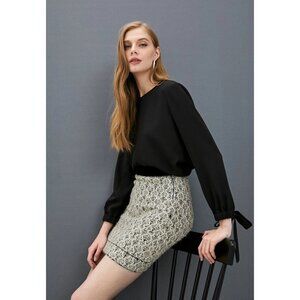NWT Sandro metallic tinsel short jacquard knit wool blend skirt, M